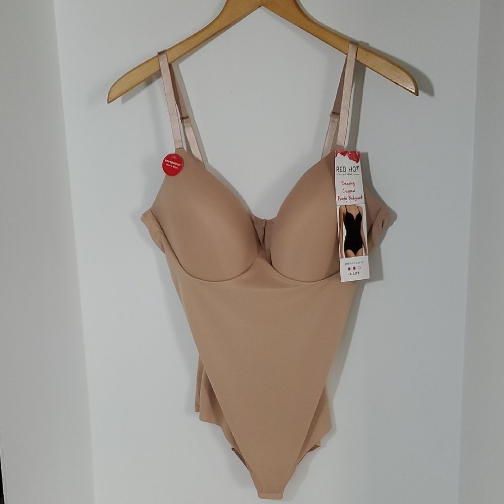 Red Hot SPANX Shaping Cupped Panty Bodysuit Nude Size 1X NWT